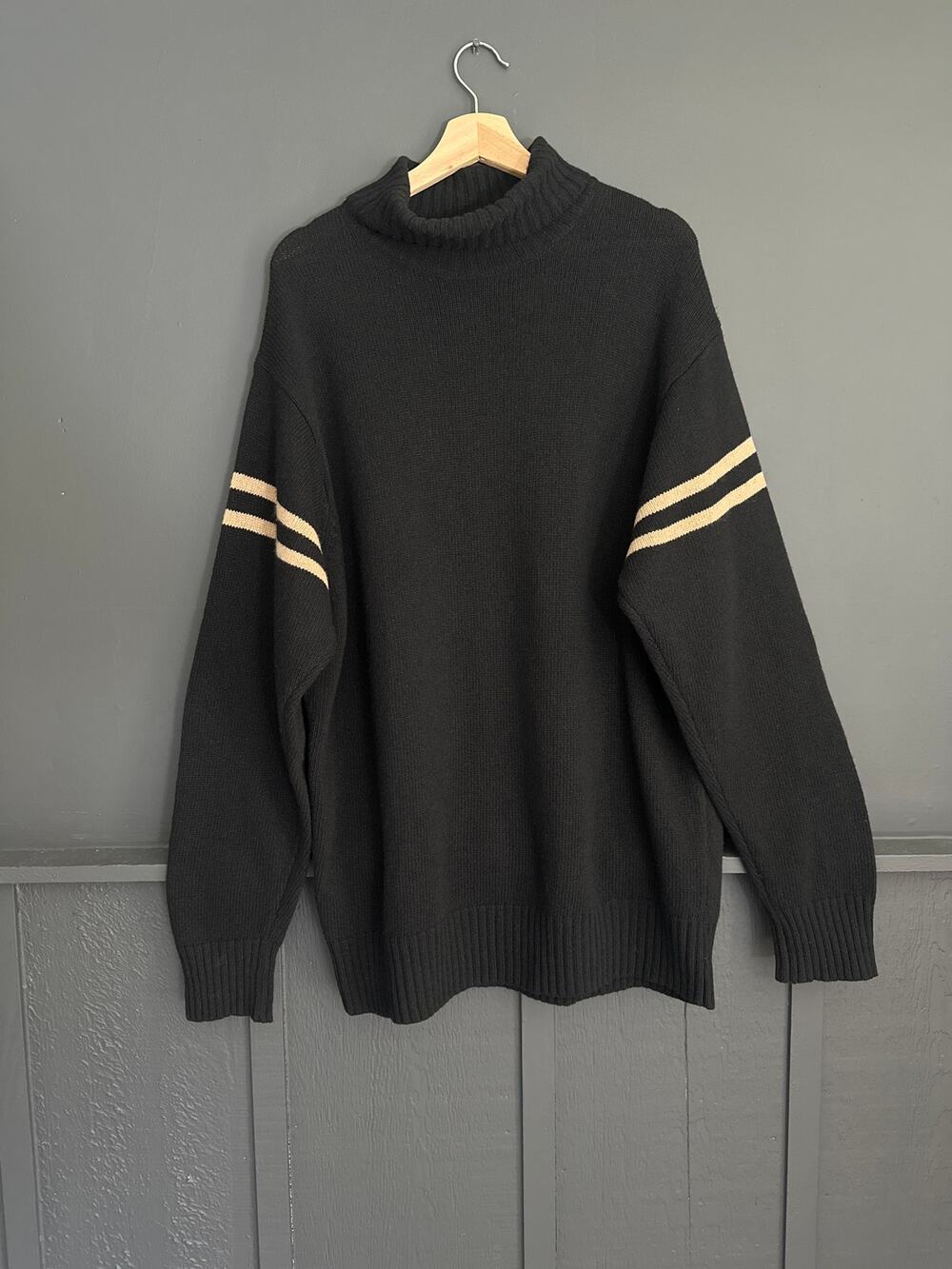 Vintage Massimo Dutti Sport Black Wool Knit Mock Turtleneck Sweater Jumper XXL